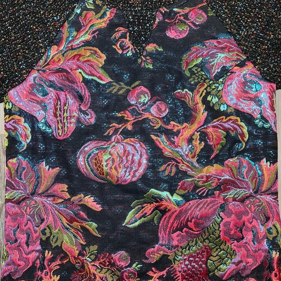ANTHROPOLOGIE James Coviello Black Floral Metallic Brocade Knit Top - Picture 6 of 9
